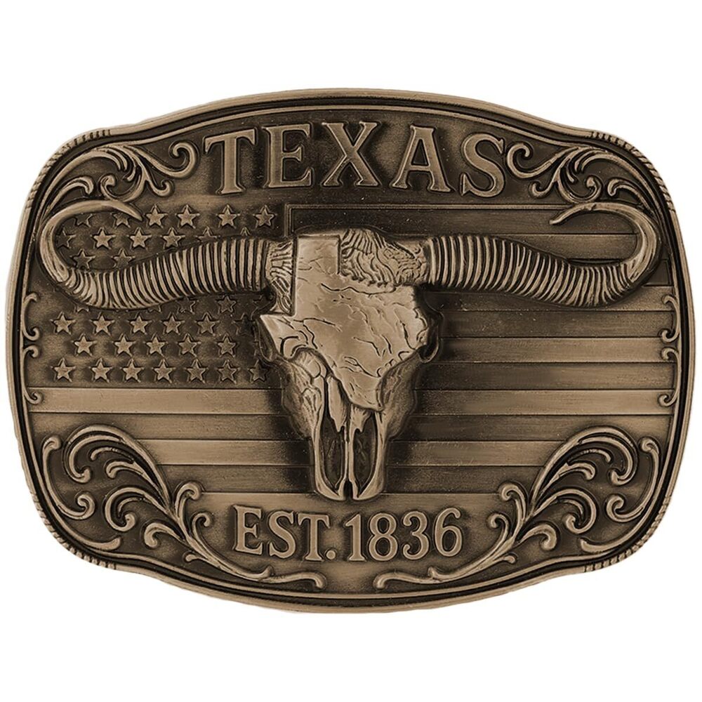 8627 Western Belt Buckle , Vintage Rodeo Texas American Flag 1836 Longhorn